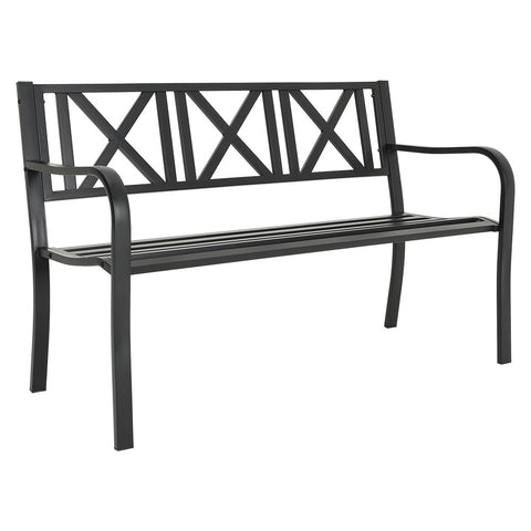 Central Park Garden Bench Black Cast Iron Long Chair, AI0814