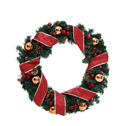 Red Ribbon Lighted Wreath Hanging Xmas Decor, SC0125