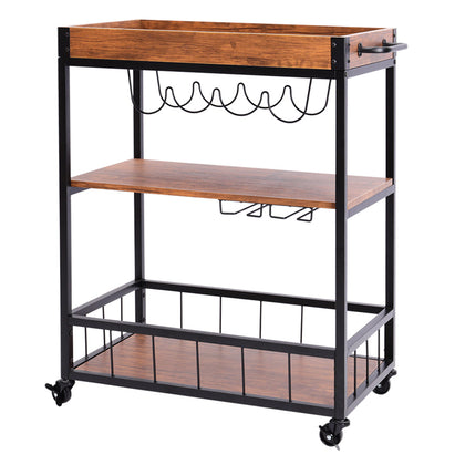 Livingandhome Industrial 3 Tier Wooden Food Serving Wine Trolley for Bar, Kitchen, JM1286