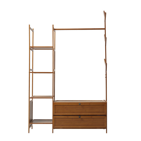 Livingandhome Freestanding Bamboo Clothes Rack with Storage Shelves, XY0149