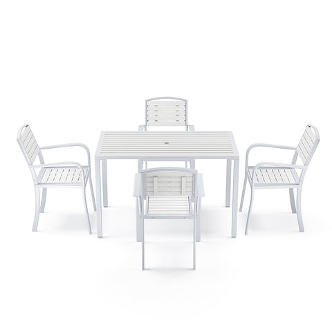 Livingandhome 4-Seater Garden Dining Table and Chairs Set White, LG1019LG1029