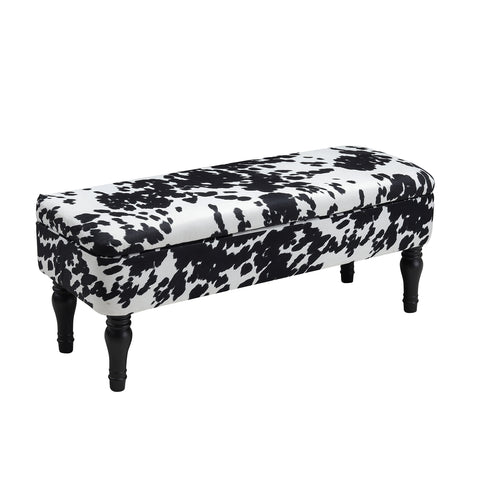 Livingandhome Cow Print Velvet Upholstered Storage Bench, ZH1062