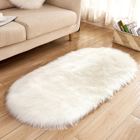 Livingandhome Oval Super Soft Shaggy Area Rug White, SP0716