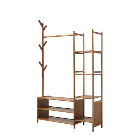 Livingandhome Freestanding Bamboo Clothes Rack with Storage Shelves, XY0150