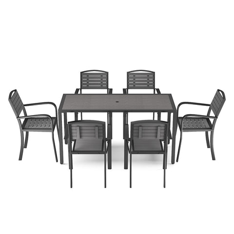 Livingandhome 6-Seater Garden Dining Table and Chairs Set Grey, LG1020LG1030LG1031