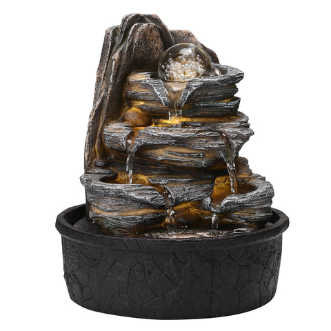 Tiered Rock Cascading Tabletop Water Fountain with LED Crystal Ball, AI1039