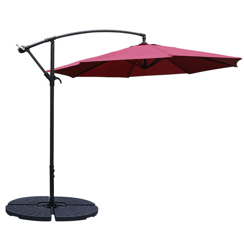 Outdoor Large 3M Cantilever Parasol with Cross and 4-Piece Base, LG0435LG0441LG0884