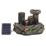 Solar Powered Resin Log Mushroom Outdoor Water Fountain with LED Lights, AI0958