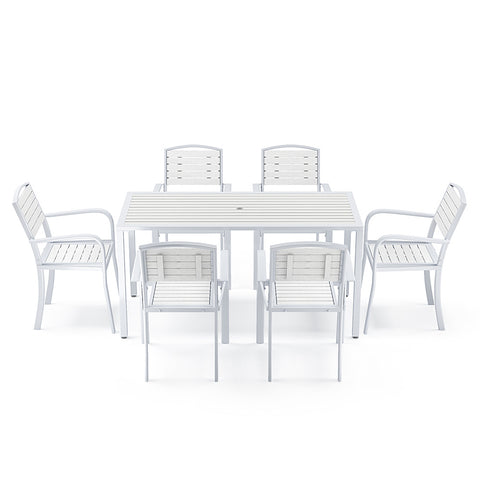 Livingandhome 6-Seater Garden Dining Table and Chairs Set White, LG1021LG1028LG1029