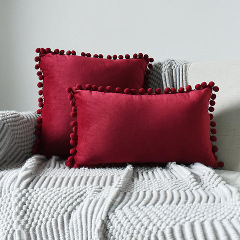 Throw Pillowcase with Cute Pom Poms Ball Fringe, HF0734