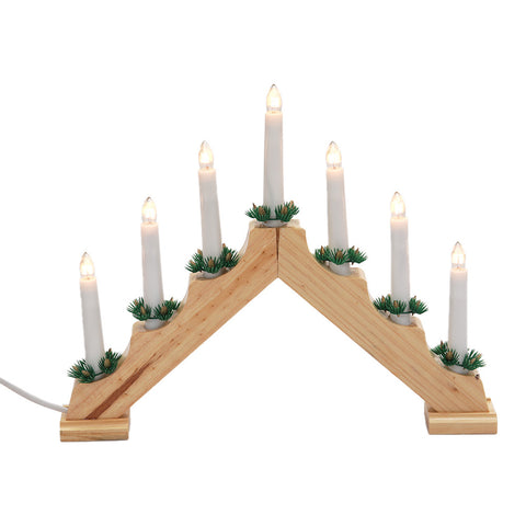 Livingandhome Wood Nostalgia Candle Bridge 7 LED Flameless Xmas Candles, WZ0020