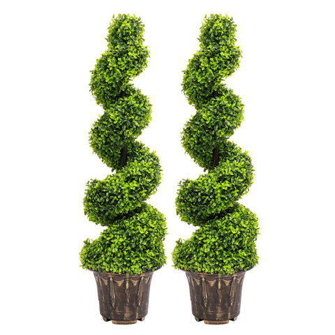 2 Pack Artificial Topiary Spiral Boxwood Tree Fake Plant, PM0174