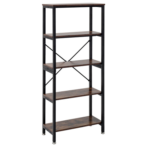 H&O Direct Retro Industrial Style 5-Tier Ladder Bookshelf Open Storage Unit Metal Frame, DM0375