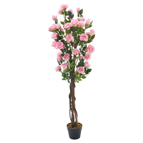 Livingandhome 150cm Pink Artificial Rose Flower Tree in Pot , PM1232