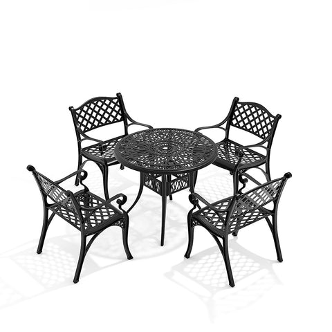 Livingandhome Set of 5 Retro Garden Bistro Set Cast Aluminum with Cushions, AI1046AI1044AI1044