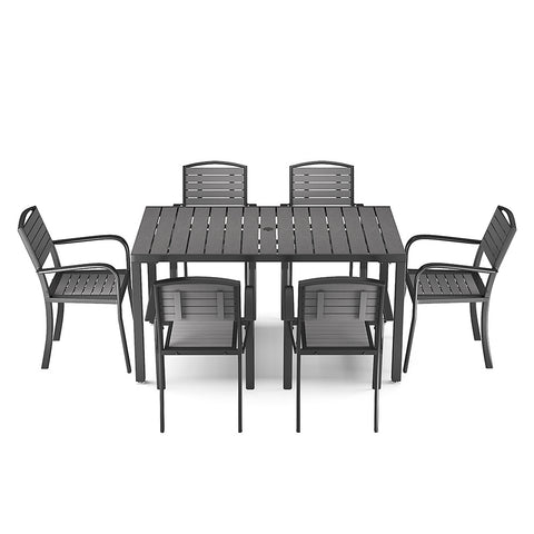 Livingandhome 6-Seater Wood Effect Garden Dining Table and Chairs Set, LG1026LG1030LG1031