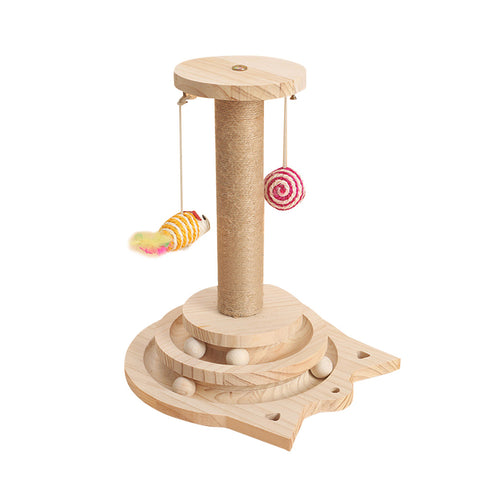 Livingandhome Wooden Tall Cat Scratching Post with Cat Toy Ball Track and Mouse, CD0049