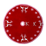 Rustic Red Knitted Double-Sided Christmas Tree Skirt with Snowflake and Reindeer Decor, CD0153