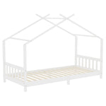 Livingandhome Nordic Pine Wood House Single Bed Frame with Roof for Toddler Kids, ZH0953