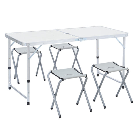 Livingandhome Folding Picnic Table with 4 Stools Portable Lightweight Aluminum Table Stools Set, CX0422