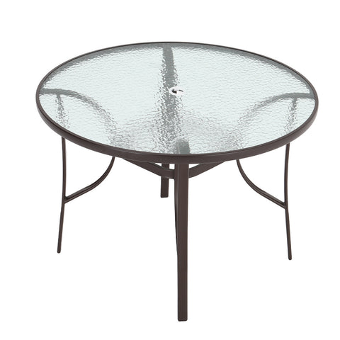 Livingandhome Tempered Glass Outdoor Coffee Table with Parasol Hole, LG0535