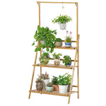 Livingandhome 3-Tier Foldable Wooden Ladder Shelf with Hanging Rod, SP2227