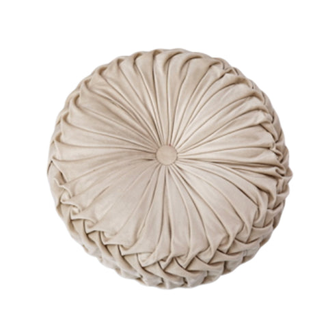 Livingandhome Round Pleated Pumpkin Velvet Cushion Beige 35cm, SP1881