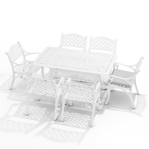 Livingandhome Set of 7 Retro Garden Bistro Set Cast Aluminum with Cushions, AI1047AI1043AI1043AI1043