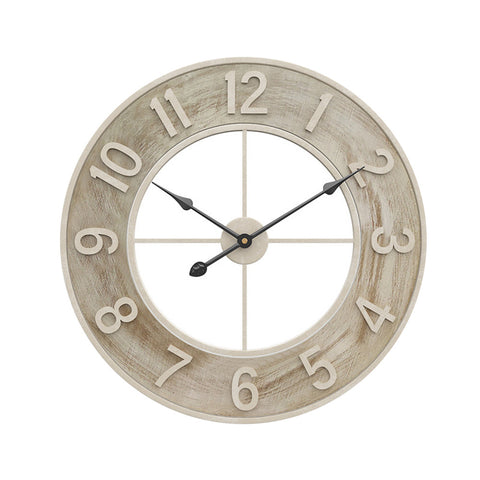 Livingandhome Round Wood Grain Metal Wall Clock, SW0021