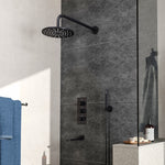 Livingandhome Black 3 Way Round Concealed Thermostatic Shower Mixer Set, FI0524