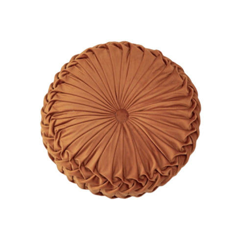 Livingandhome Round Pleated Pumpkin Velvet Cushion Orange 35cm, SP1883