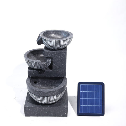 Outdoor Water Fountain Rockery Decoration 3 Tier Bowls Solar Powered, AI0983