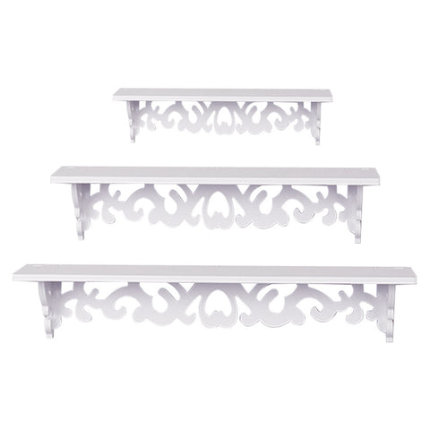 Set of 3 Wooden Shelves Storage Display Rack Wall-Mounted White, WH0658