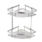 2 Tiers Bathroom Shelves Shower Storage No Drill Wall-Mounted Silver, WH0661