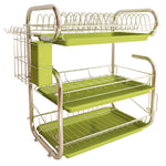 Kitchen 3-Tier Dish Drainer Storage Stand Bowl Plate Dryer Tray Green, WH0698