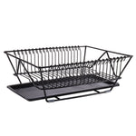 Kitchen Dish Drainer Organizer Plates Rack Glass Cutlery Holder with Drip Tray Black, WH0790