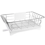 1 Tier Kitchen Metal Dish Rack Dish Drainer with Removable Drainboard White, WH0791