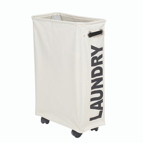 Rolling Slim Laundry Hamper on Wheels Clothes Basket for Bedroom Bathroom Beige, WH0911