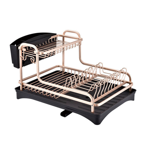 Dish Rack 2 Tiers Dish Drying Drainer with Drying Board Rose Gold, WH0994