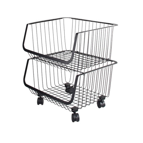 Stackable Rolling Metal Wire Basket Trolley Rack Fruit Vegetable Storage Holder for Kitchen, WH1079