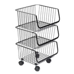 Stackable Rolling Metal Wire Basket Trolley Rack Fruit Vegetable Storage Holder for Kitchen, WH1080