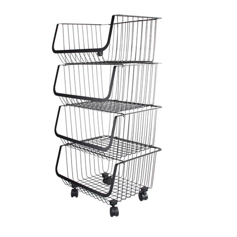 Stackable Rolling Metal Wire Basket Trolley Rack Fruit Vegetable Storage Holder for Kitchen, WH1081