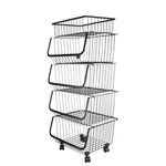 Stackable Rolling Metal Wire Basket Trolley Rack Fruit Vegetable Storage Holder for Kitchen, WH1082