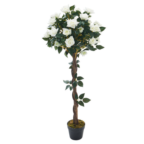 Lifeideas 120cm White Artificial Rose Flower Tree in Pot, PM1225