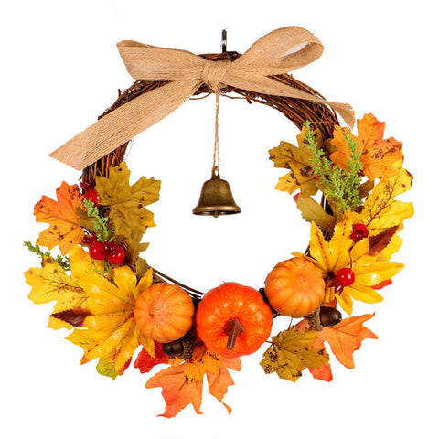 Halloween Pumpkin Bell Harvest Wreath with Warm Lights, SP1759