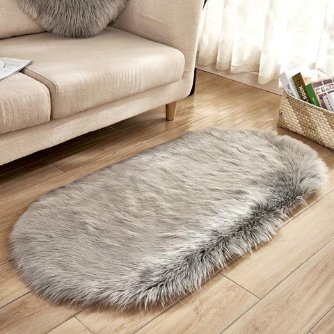 Livingandhome Oval Super Soft Shaggy Area Rug Grey, SP0822