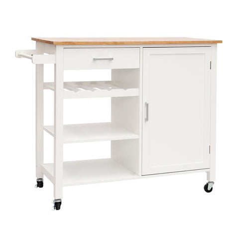 Livingandhome Modern Wooden Rolling Kitchen Island Trolley with Drawer and Cabinet, JM1287