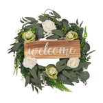 Livingandhome Farmhouse Door Artificial Rose Flower Wreath with Welcome, SW0360