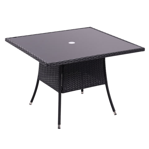 Livingandhome Garden Wicker Tempered Glass Table with Parasol Hole, LG0895