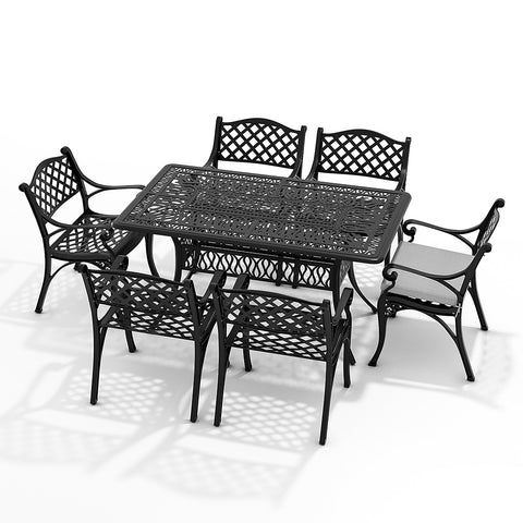 Livingandhome Set of 7 Retro Garden Bistro Set Cast Aluminum with Cushions, AI1048AI1044AI1044AI1044